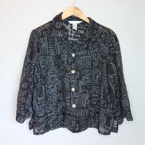 Napa Valley Vintage Sheer Abstract Print Button Down Blouse PL 90s Y2K Indie